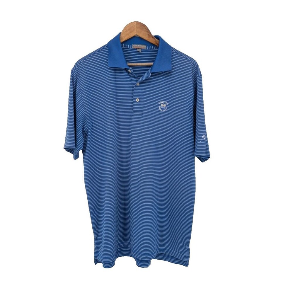 Peter Millar summer comfort polo shirt large blue stripe embroidery logo Forsyth
